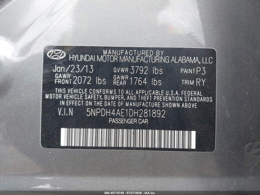 5NPDH4AE1DH281892 2013 HYUNDAI ELANTRA photo no. 9
