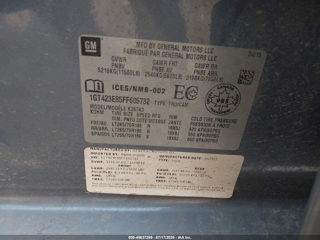 1GT423E85FF605732 2015 GMC SIERRA 3500HD photo no. 9
