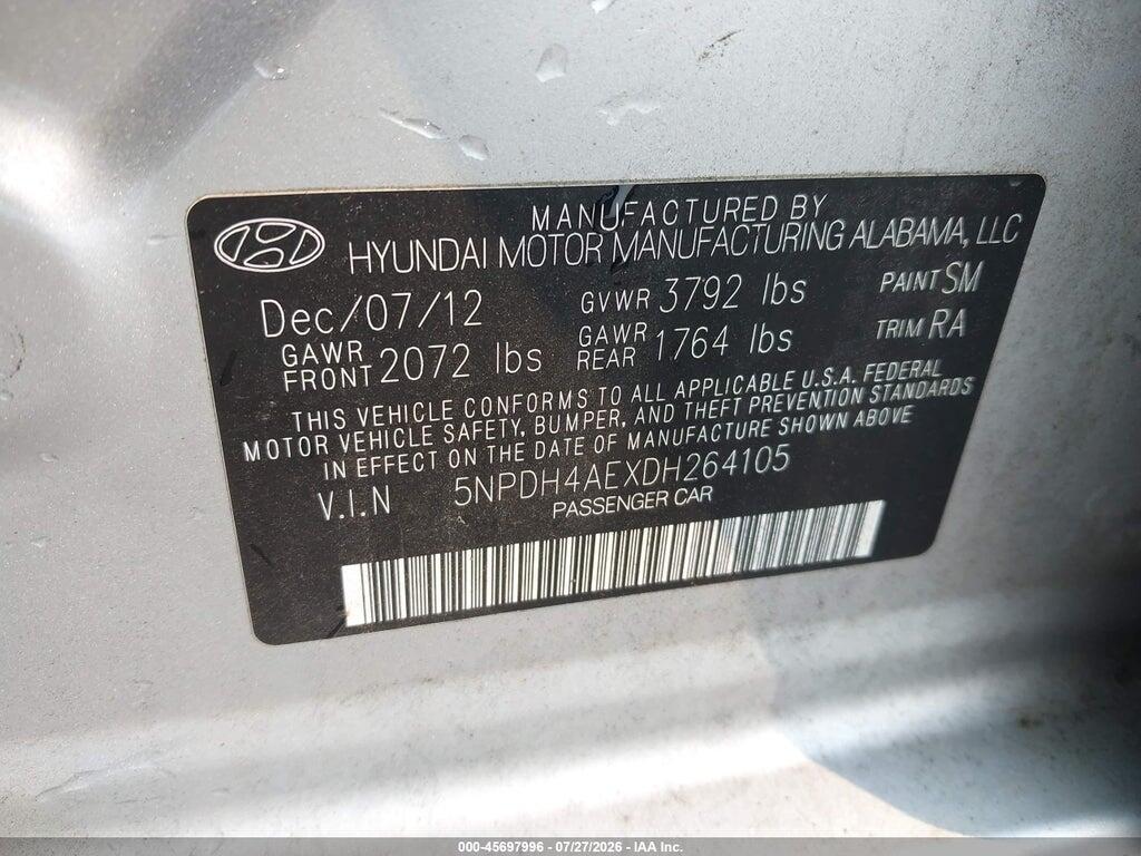 5NPDH4AEXDH264105 2013 HYUNDAI ELANTRA photo no. 9