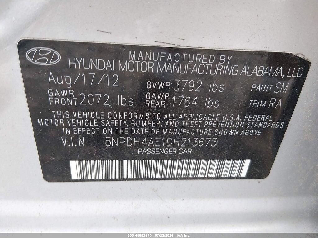 5NPDH4AE1DH213673 2013 HYUNDAI ELANTRA photo no. 9