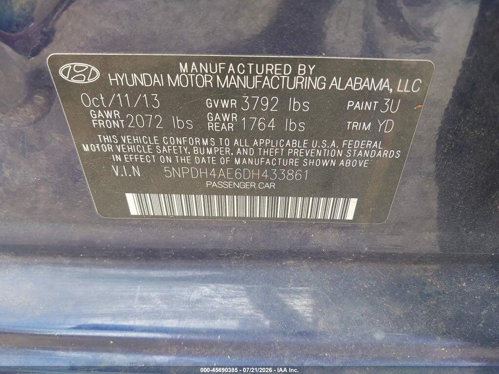 5NPDH4AE6DH433861 2013 HYUNDAI ELANTRA photo no. 9
