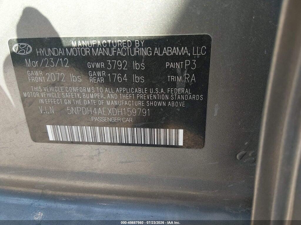 5NPDH4AEXDH159791 2013 HYUNDAI ELANTRA photo no. 9