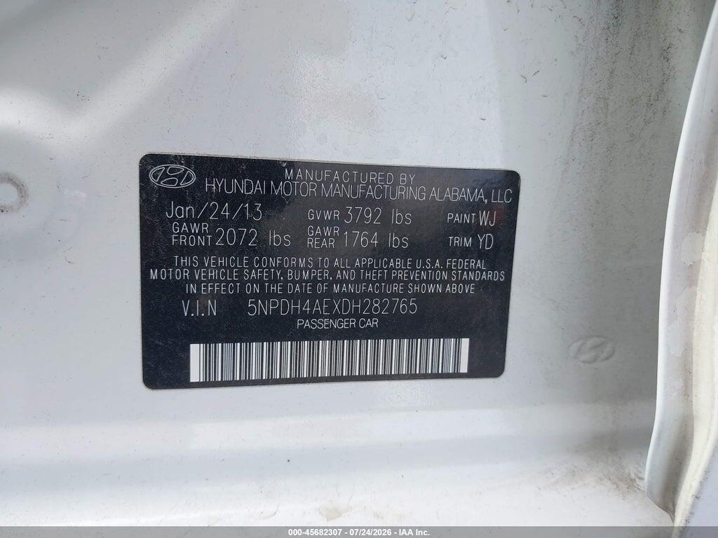 5NPDH4AEXDH282765 2013 HYUNDAI ELANTRA photo no. 9