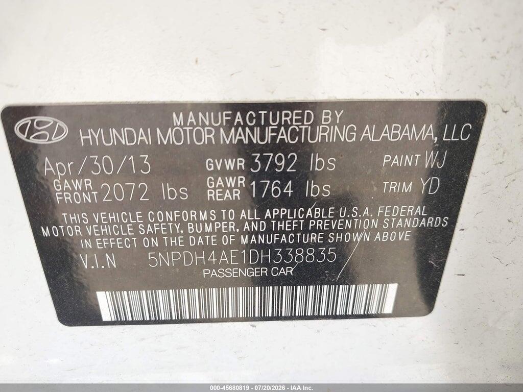5NPDH4AE1DH338835 2013 HYUNDAI ELANTRA photo no. 9