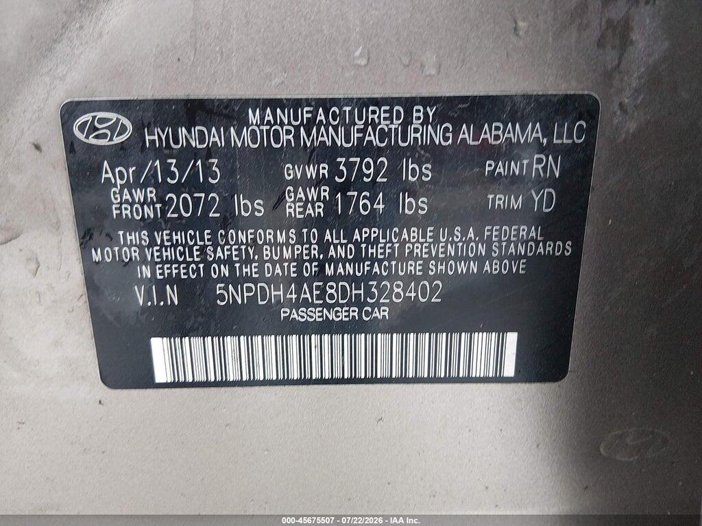 5NPDH4AE8DH328402 2013 HYUNDAI ELANTRA photo no. 9