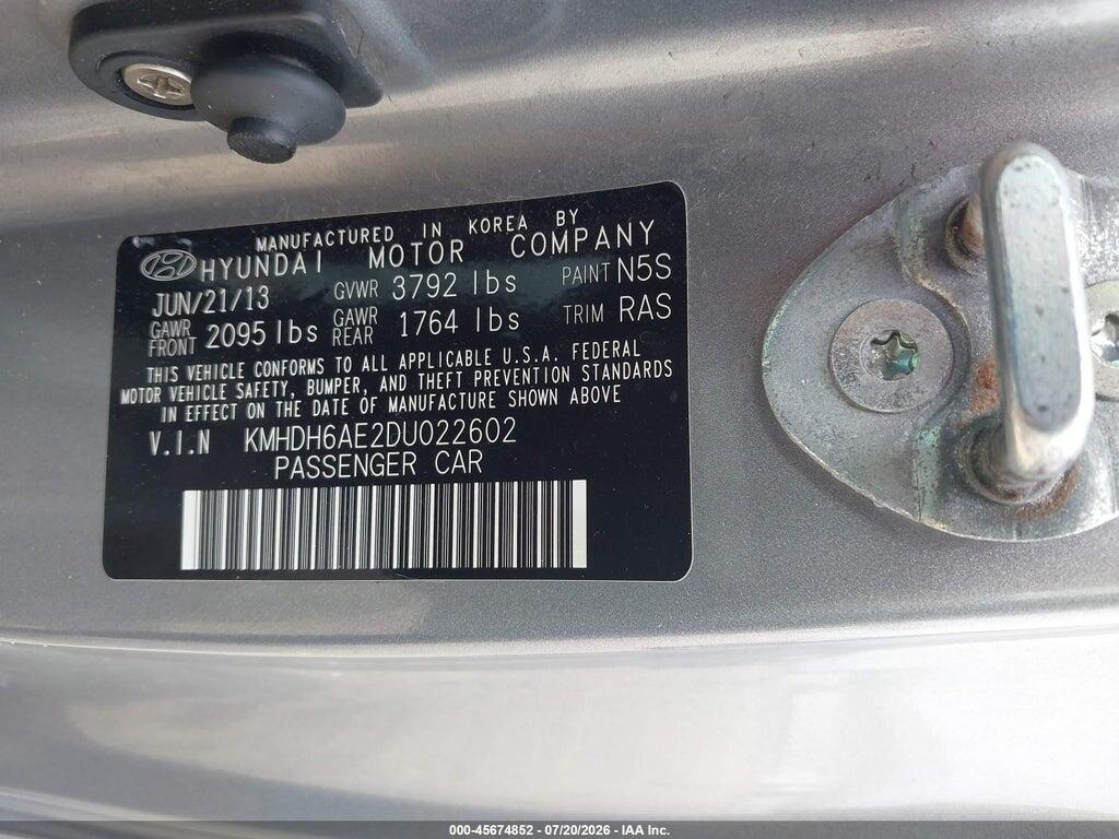KMHDH6AE2DU022602 2013 HYUNDAI ELANTRA photo no. 9