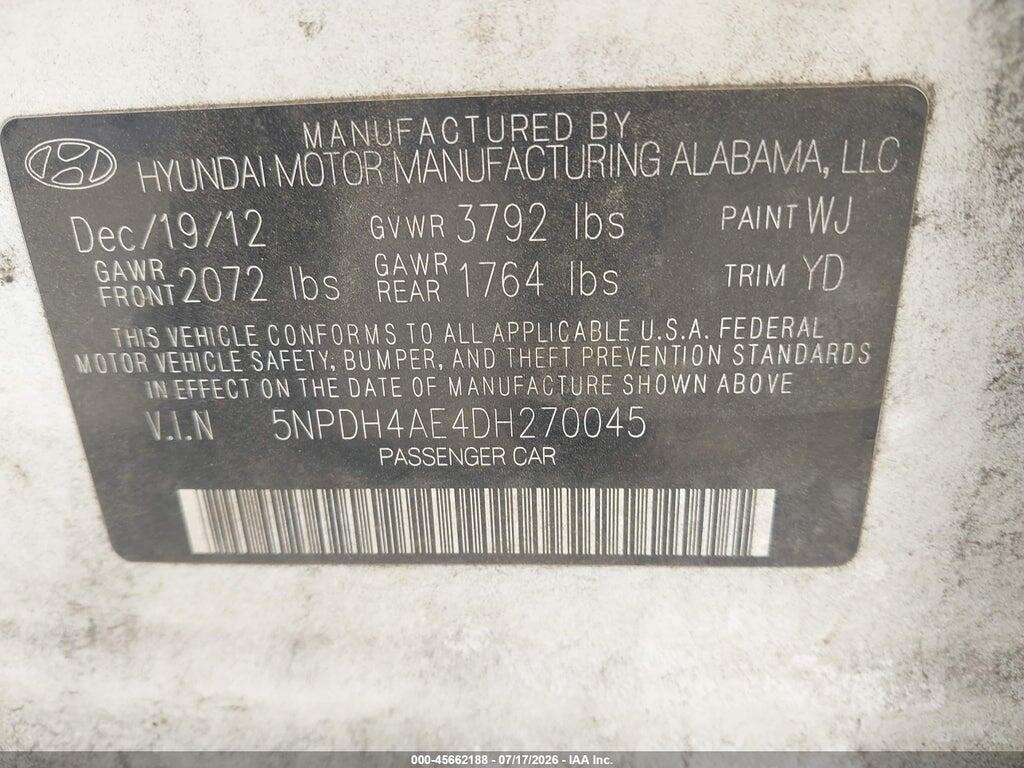 5NPDH4AE4DH270045 2013 HYUNDAI ELANTRA photo no. 9