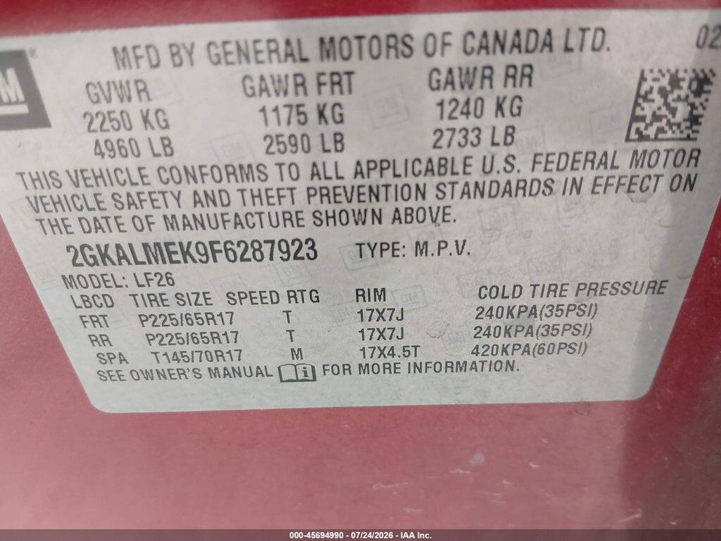 2GKALMEK9F6287923 2015 GMC TERRAIN photo no. 9