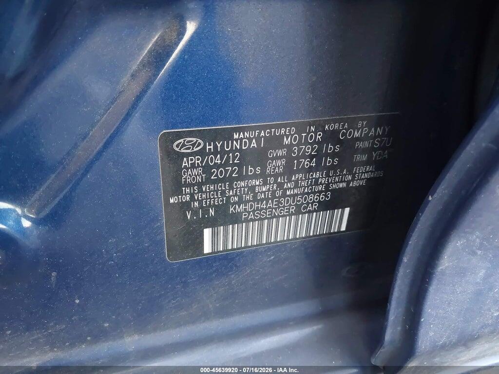 KMHDH4AE3DU508663 2013 HYUNDAI ELANTRA photo no. 9
