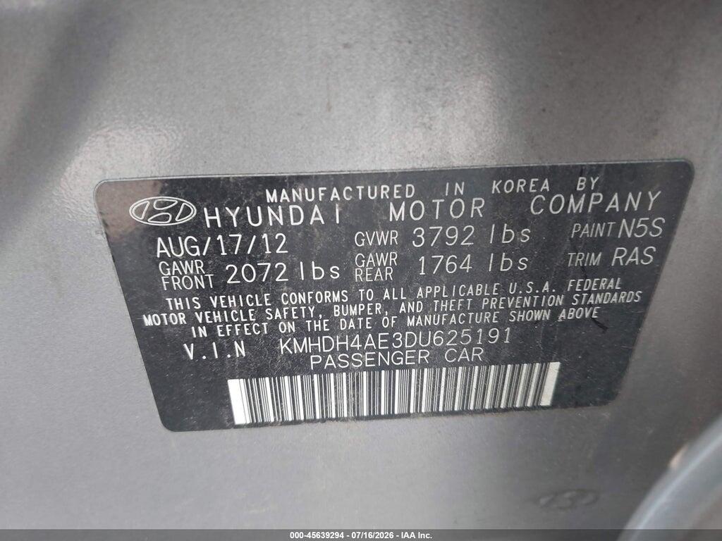 KMHDH4AE3DU625191 2013 HYUNDAI ELANTRA photo no. 9