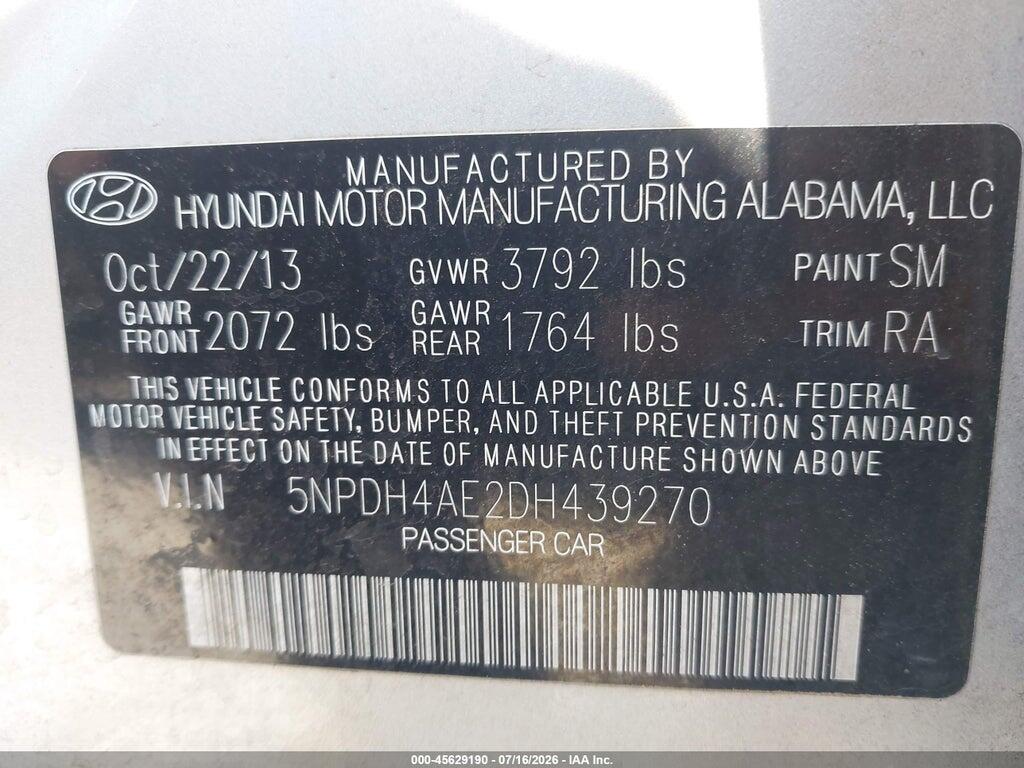 5NPDH4AE2DH439270 2013 HYUNDAI ELANTRA photo no. 9