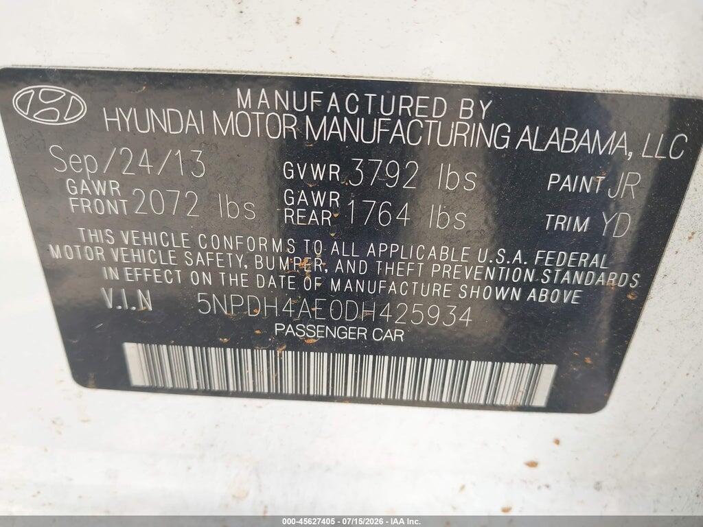 5NPDH4AE0DH425934 2013 HYUNDAI ELANTRA photo no. 9