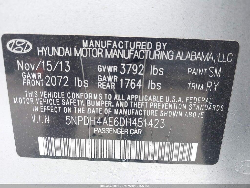 5NPDH4AE6DH451423 2013 HYUNDAI ELANTRA photo no. 9