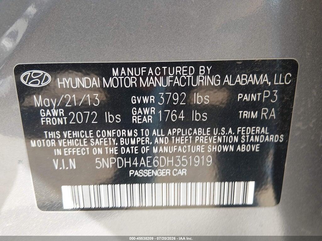 5NPDH4AE6DH351919 2013 HYUNDAI ELANTRA photo no. 9