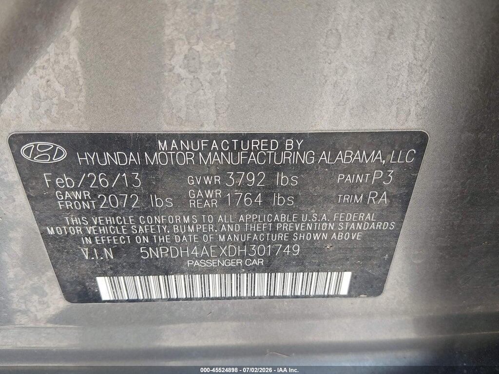 5NPDH4AEXDH301749 2013 HYUNDAI ELANTRA photo no. 9