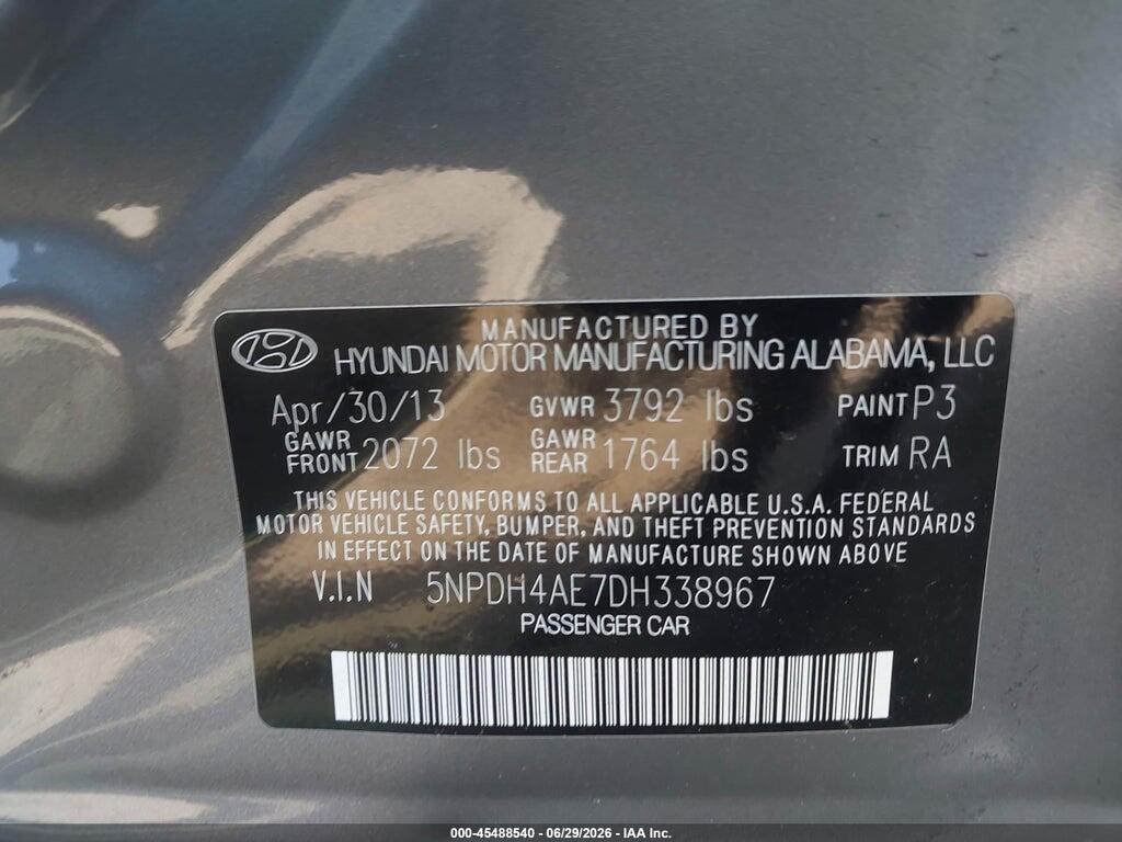 5NPDH4AE7DH338967 2013 HYUNDAI ELANTRA photo no. 9