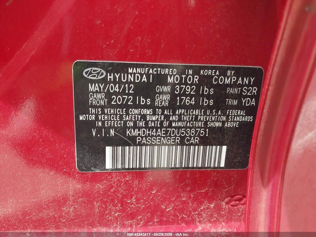 KMHDH4AE7DU538751 2013 HYUNDAI ELANTRA photo no. 9