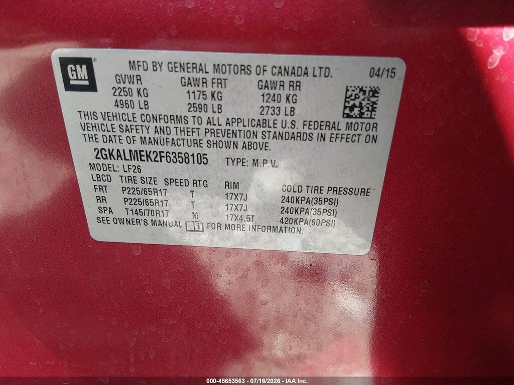 2GKALMEK2F6358105 2015 GMC TERRAIN photo no. 9