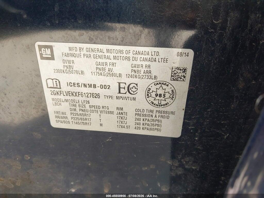 2GKFLVEKXF6127626 2015 GMC TERRAIN photo no. 9