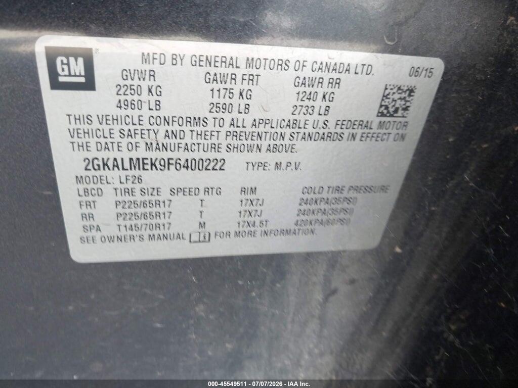 2GKALMEK9F6400222 2015 GMC TERRAIN photo no. 9