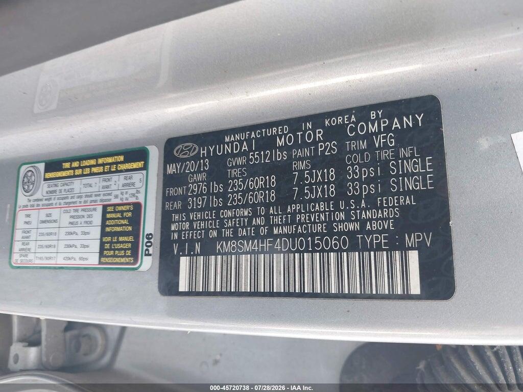 KM8SM4HF4DU015060 2013 HYUNDAI SANTA FE photo no. 9