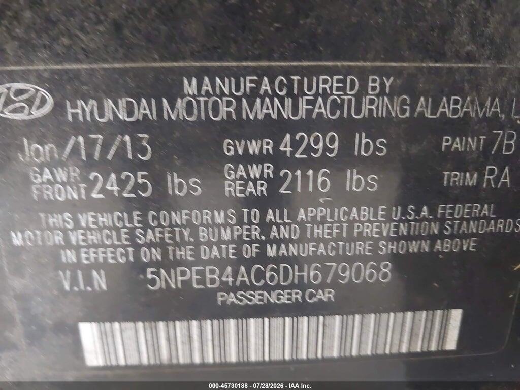 5NPEB4AC6DH679068 2013 HYUNDAI SONATA photo no. 9