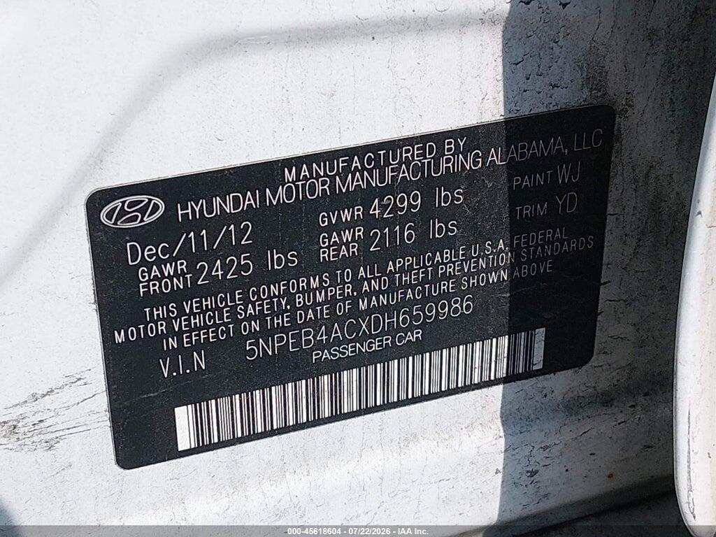 5NPEB4ACXDH659986 2013 HYUNDAI SONATA photo no. 9