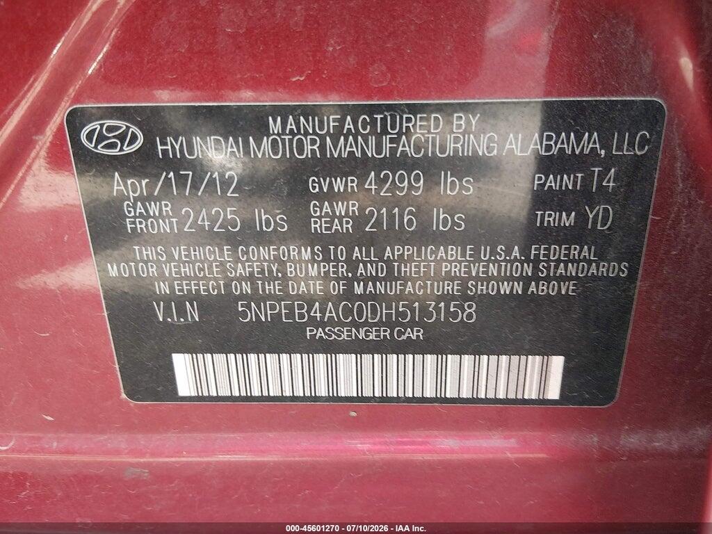 5NPEB4AC0DH513158 2013 HYUNDAI SONATA photo no. 9