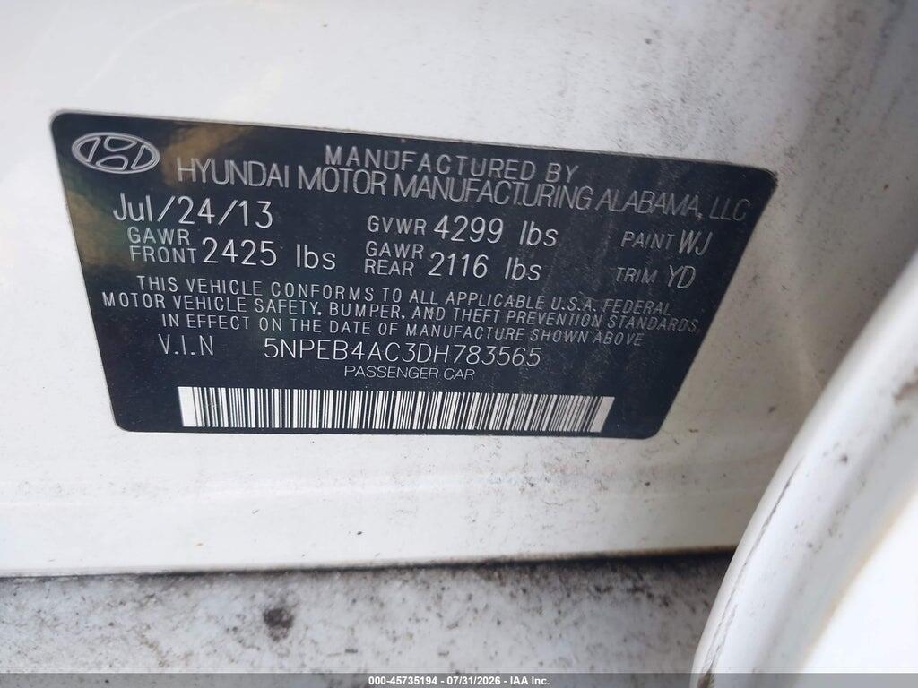 5NPEB4AC3DH783565 2013 HYUNDAI SONATA photo no. 9