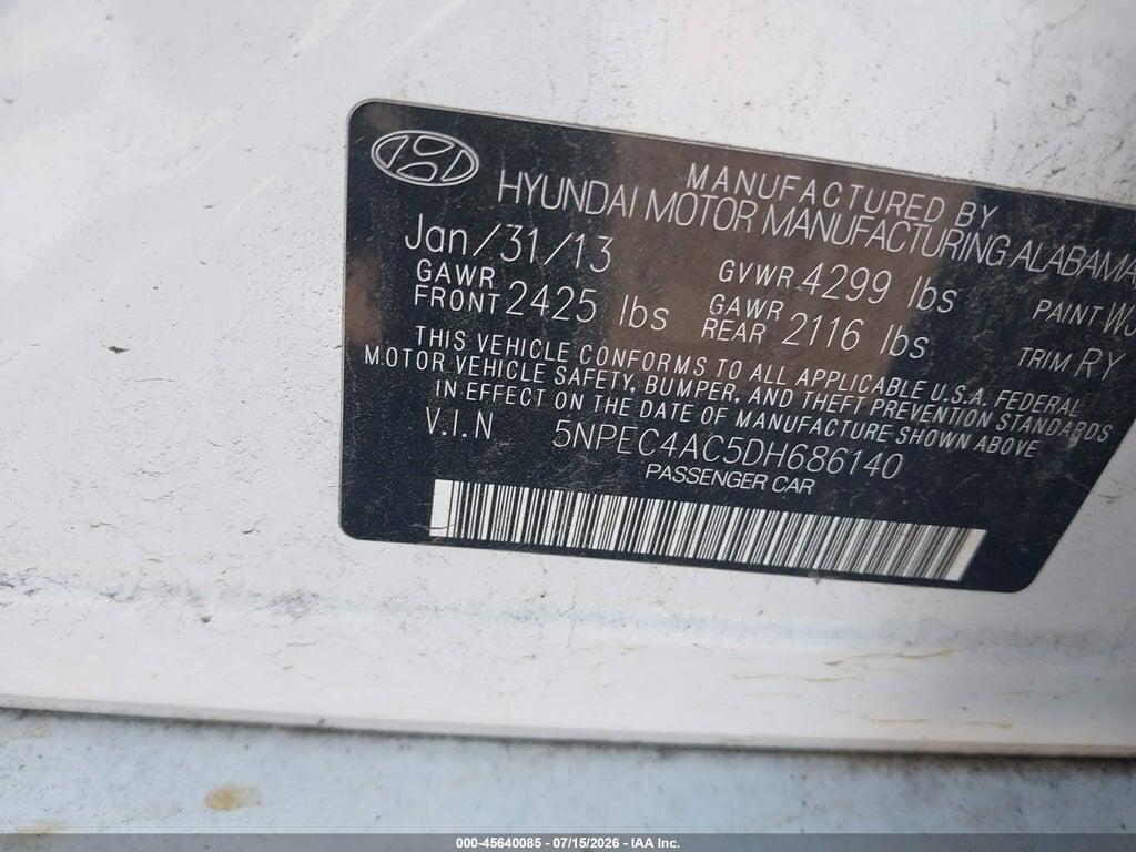 5NPEC4AC5DH686140 2013 HYUNDAI SONATA photo no. 9