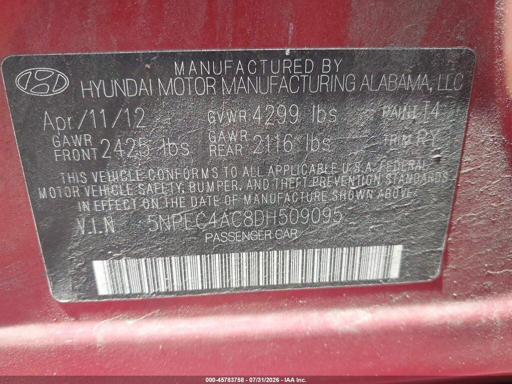 5NPEC4AC8DH509095 2013 HYUNDAI SONATA photo no. 9