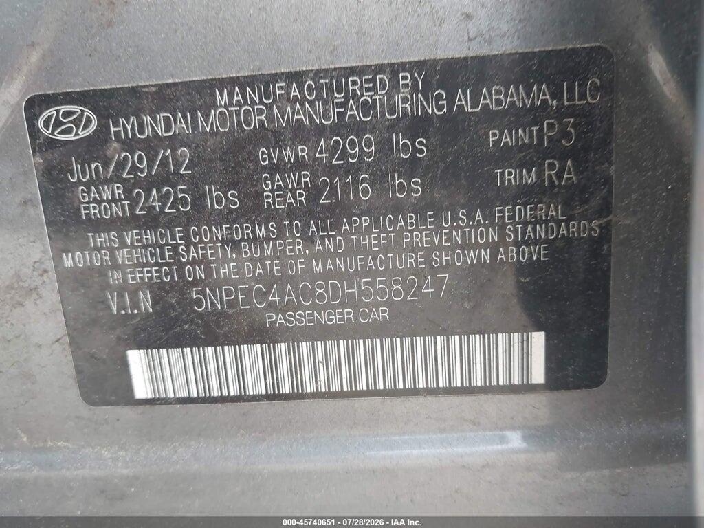 5NPEC4AC8DH558247 2013 HYUNDAI SONATA photo no. 9