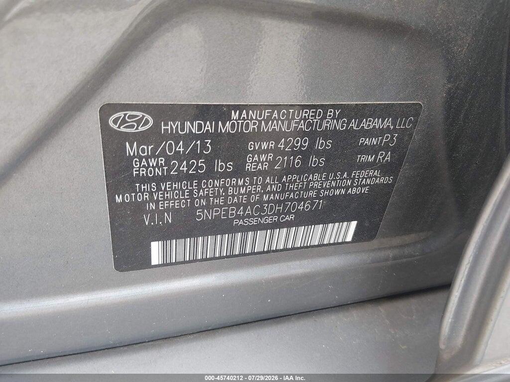 5NPEB4AC3DH704671 2013 HYUNDAI SONATA photo no. 9