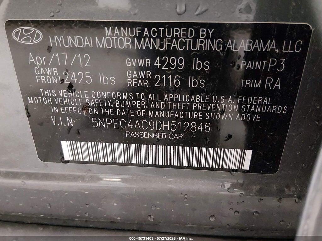 5NPEC4AC9DH512846 2013 HYUNDAI SONATA photo no. 9