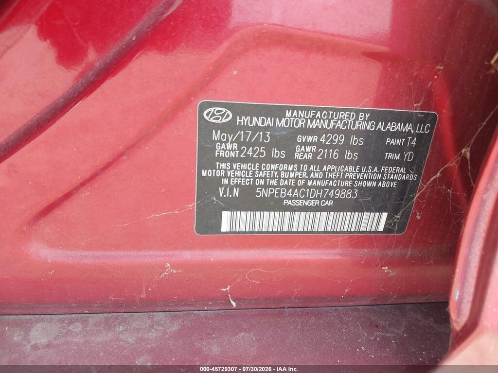 5NPEB4AC1DH749883 2013 HYUNDAI SONATA photo no. 9