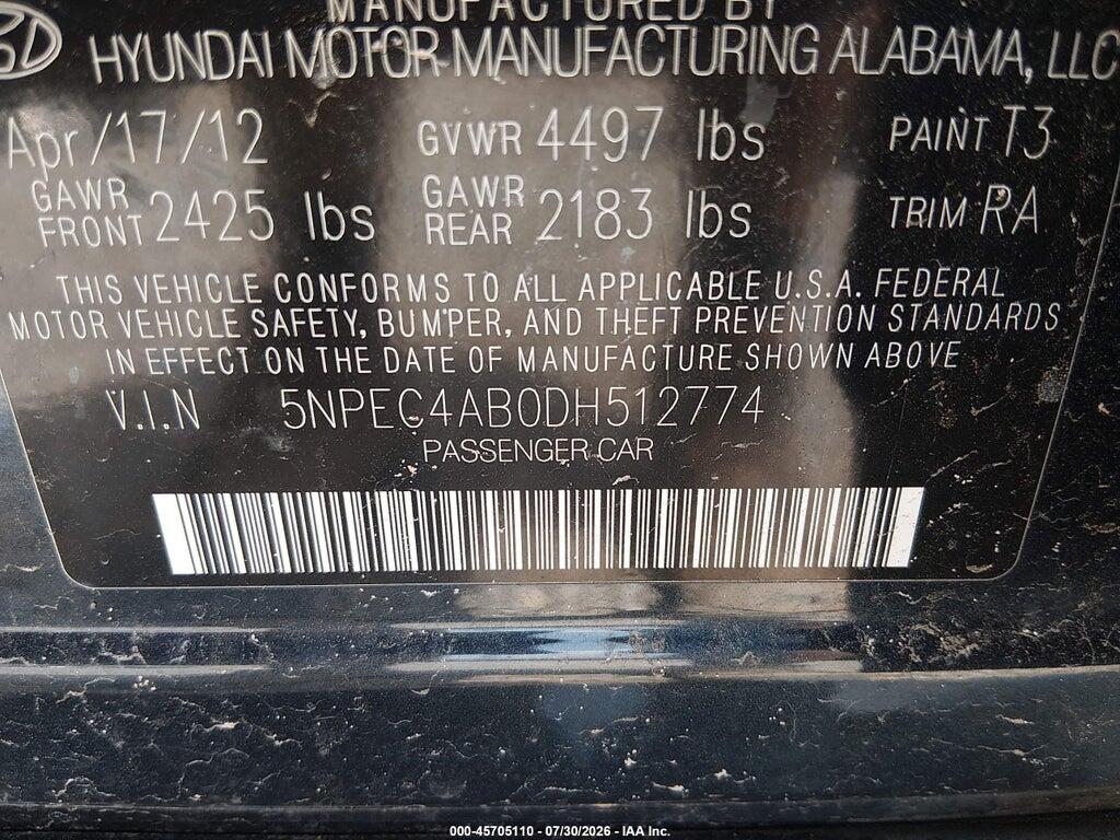 5NPEC4AB0DH512774 2013 HYUNDAI SONATA photo no. 9