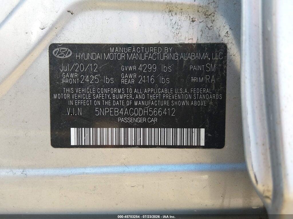 5NPEB4AC0DH566412 2013 HYUNDAI SONATA photo no. 9