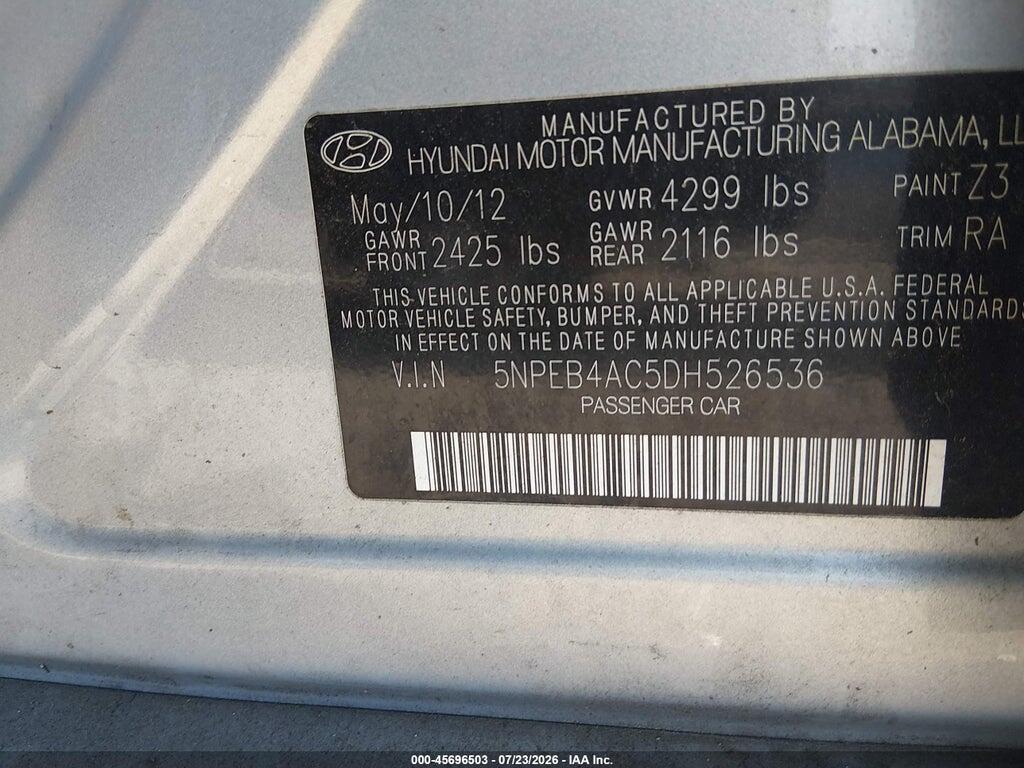 5NPEB4AC5DH526536 2013 HYUNDAI SONATA photo no. 9