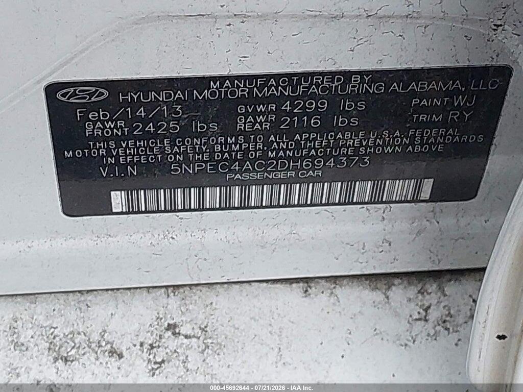 5NPEC4AC2DH694373 2013 HYUNDAI SONATA photo no. 9