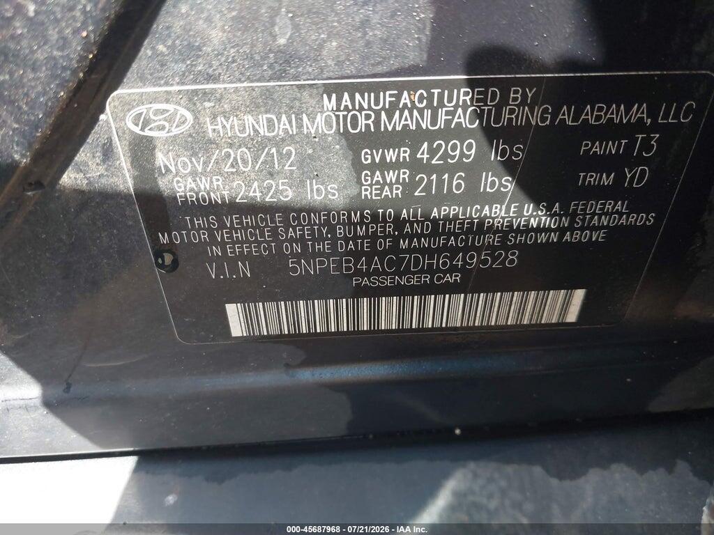 5NPEB4AC7DH649528 2013 HYUNDAI SONATA photo no. 9