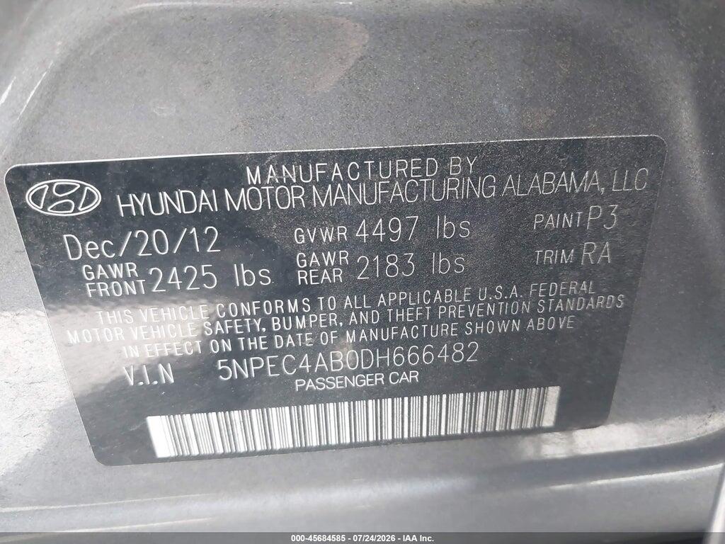 5NPEC4AB0DH666482 2013 HYUNDAI SONATA photo no. 9