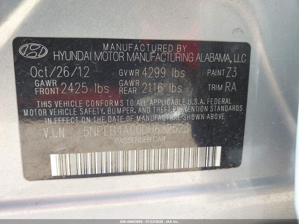 5NPEB4AC0DH632523 2013 HYUNDAI SONATA photo no. 9