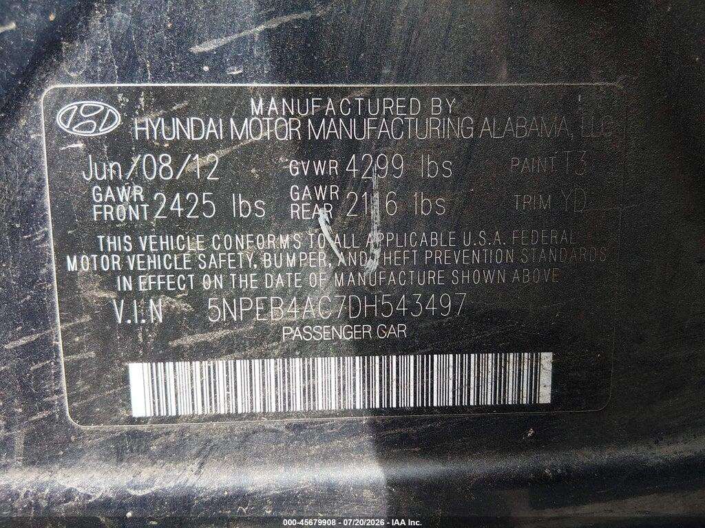5NPEB4AC7DH543497 2013 HYUNDAI SONATA photo no. 9