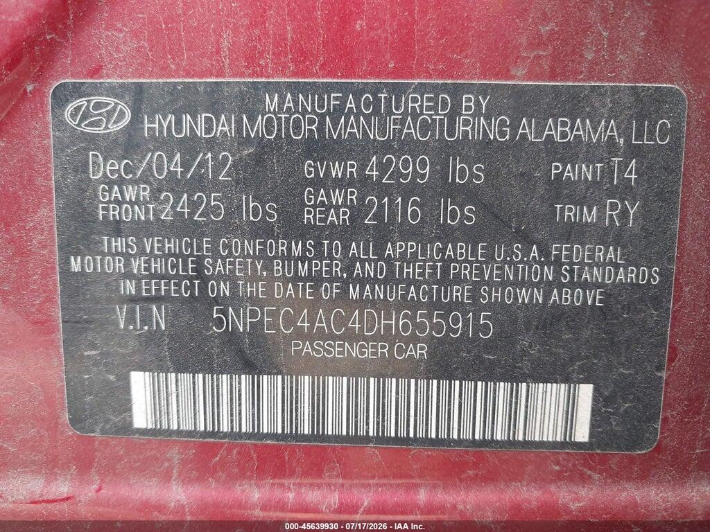 5NPEC4AC4DH655915 2013 HYUNDAI SONATA photo no. 9