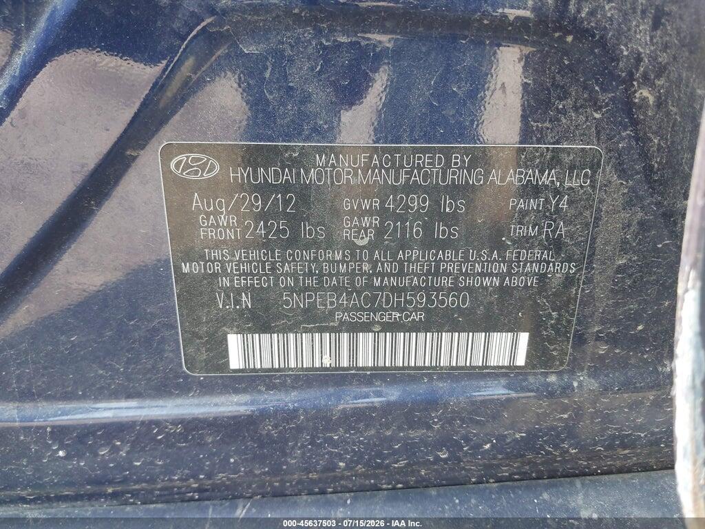 5NPEB4AC7DH593560 2013 HYUNDAI SONATA photo no. 9