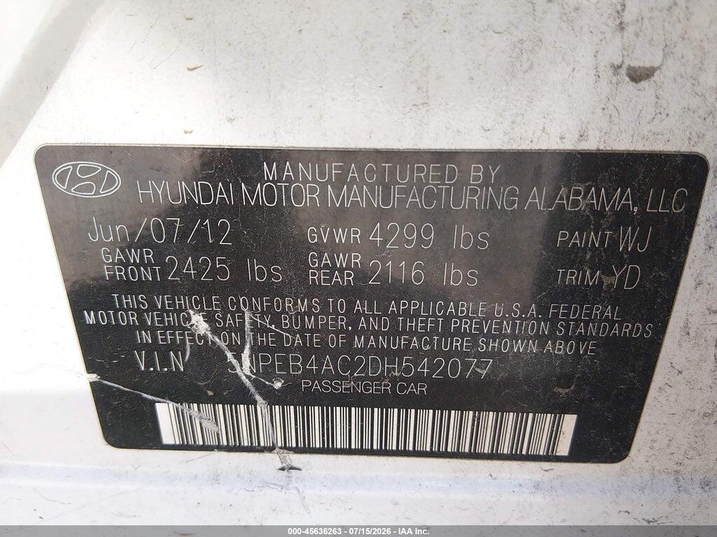 5NPEB4AC2DH542077 2013 HYUNDAI SONATA photo no. 9