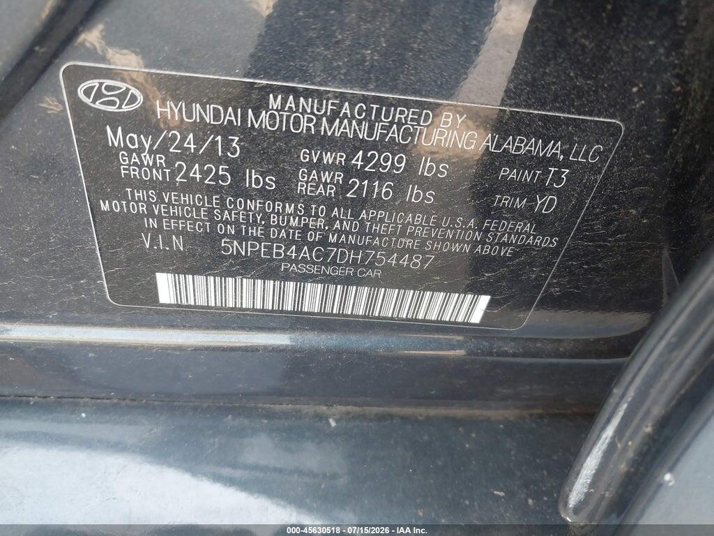 5NPEB4AC7DH754487 2013 HYUNDAI SONATA photo no. 9