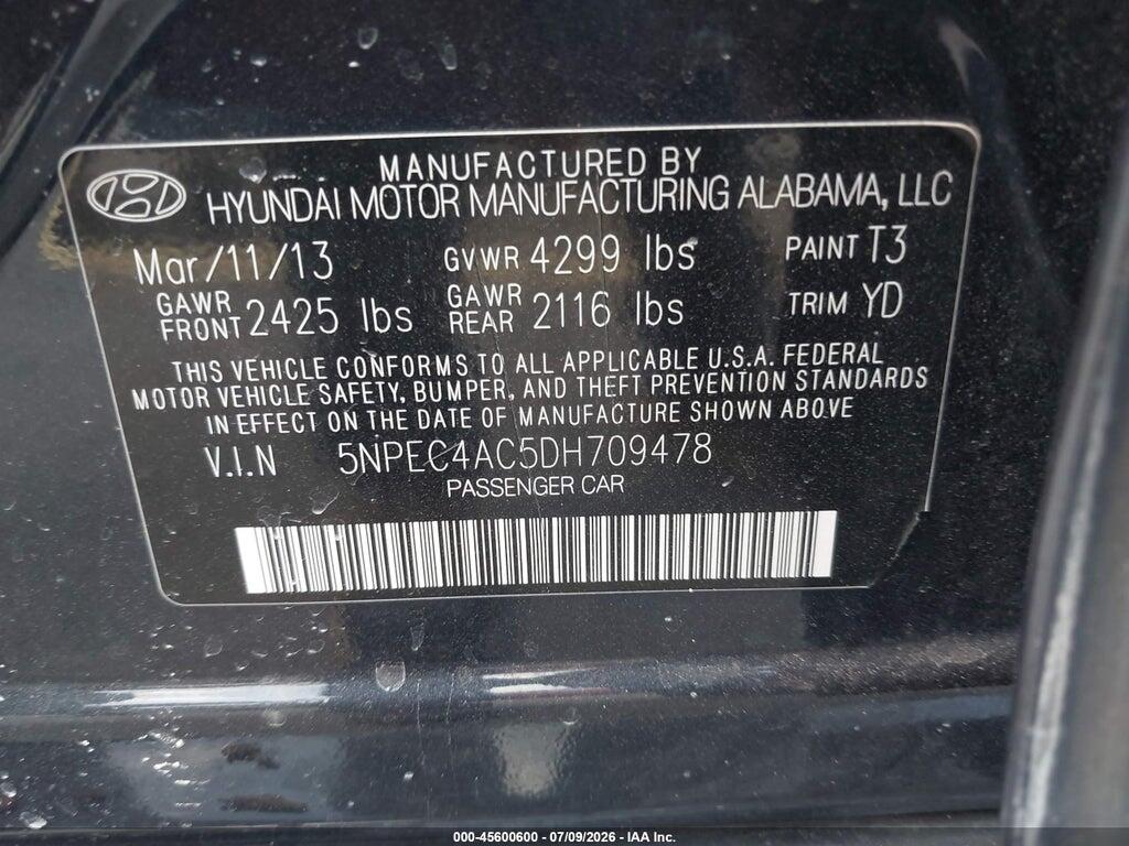 5NPEC4AC5DH709478 2013 HYUNDAI SONATA photo no. 9
