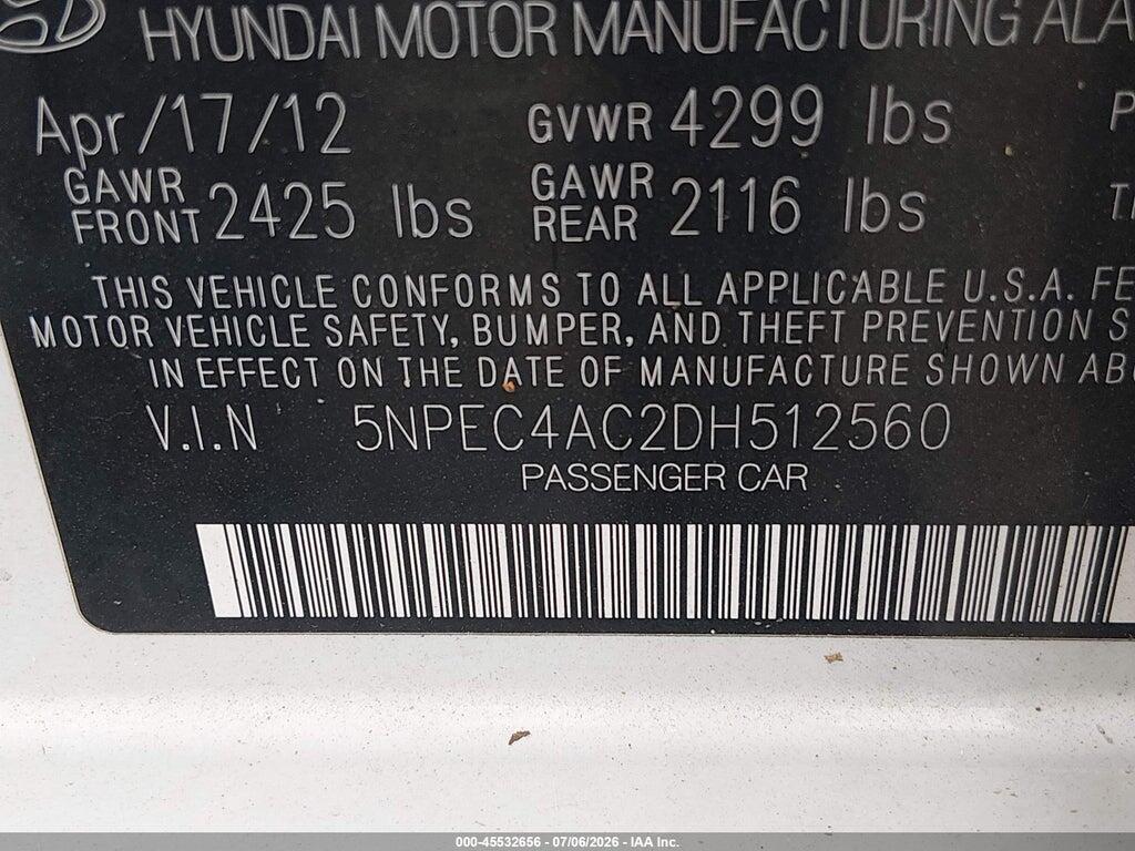 5NPEC4AC2DH512560 2013 HYUNDAI SONATA photo no. 9