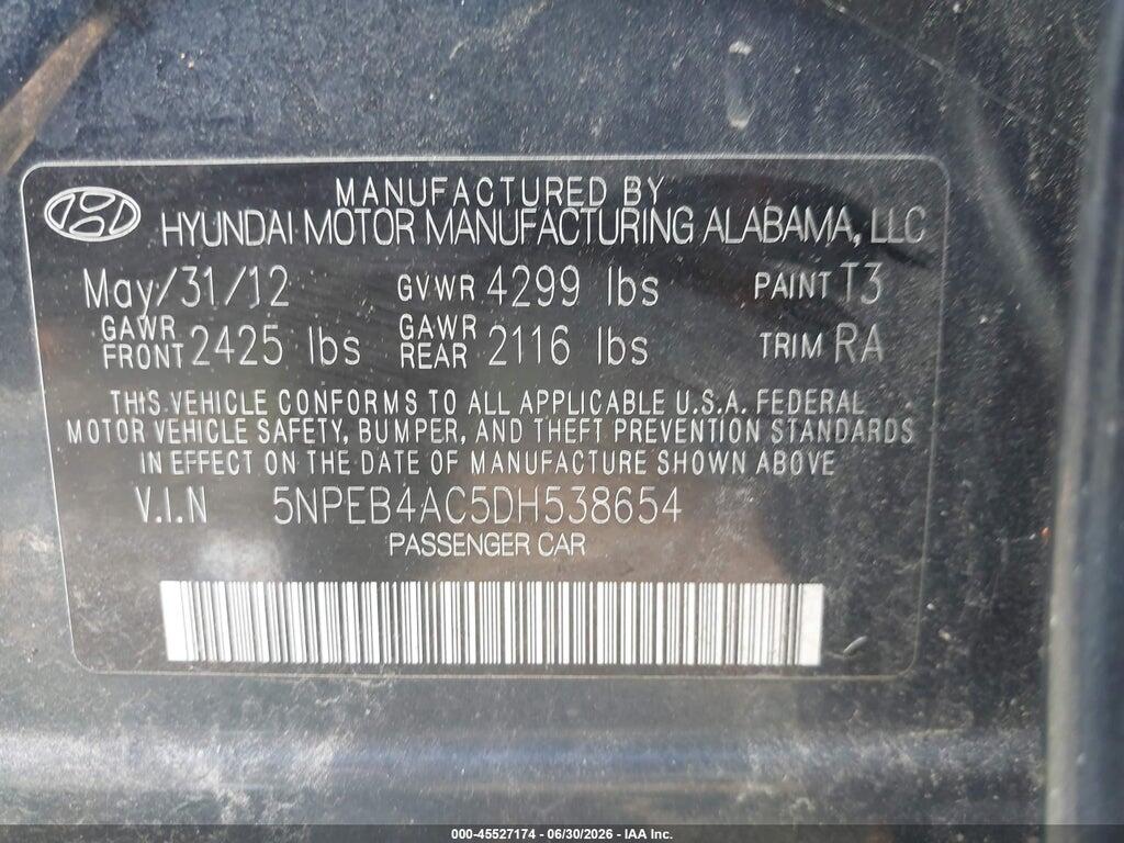 5NPEB4AC5DH538654 2013 HYUNDAI SONATA photo no. 9